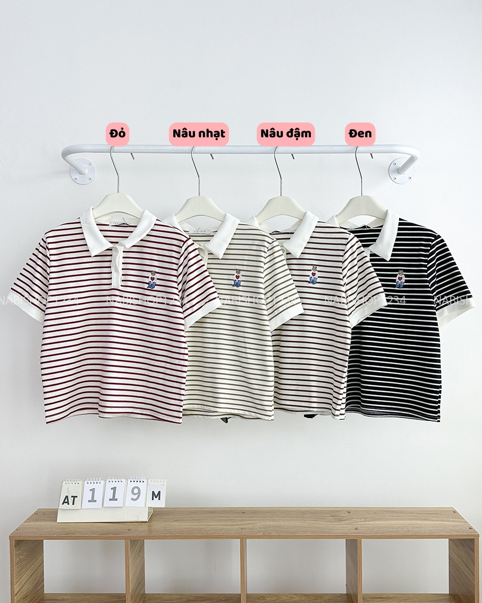 Áo Thun Số 119-M 3668 Polo Sọc Thêu Gấu
