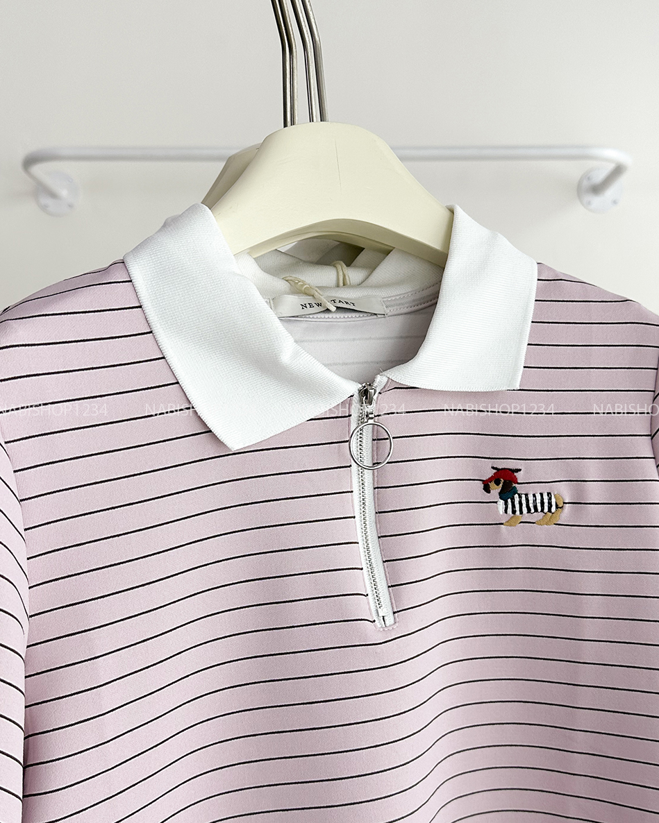 Áo Thun Số 121-B PoLo Sọc Thêu Cún