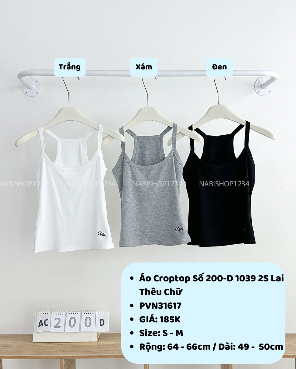 Áo Croptop Số 200-D 1039 2S Lai Thêu Chữ