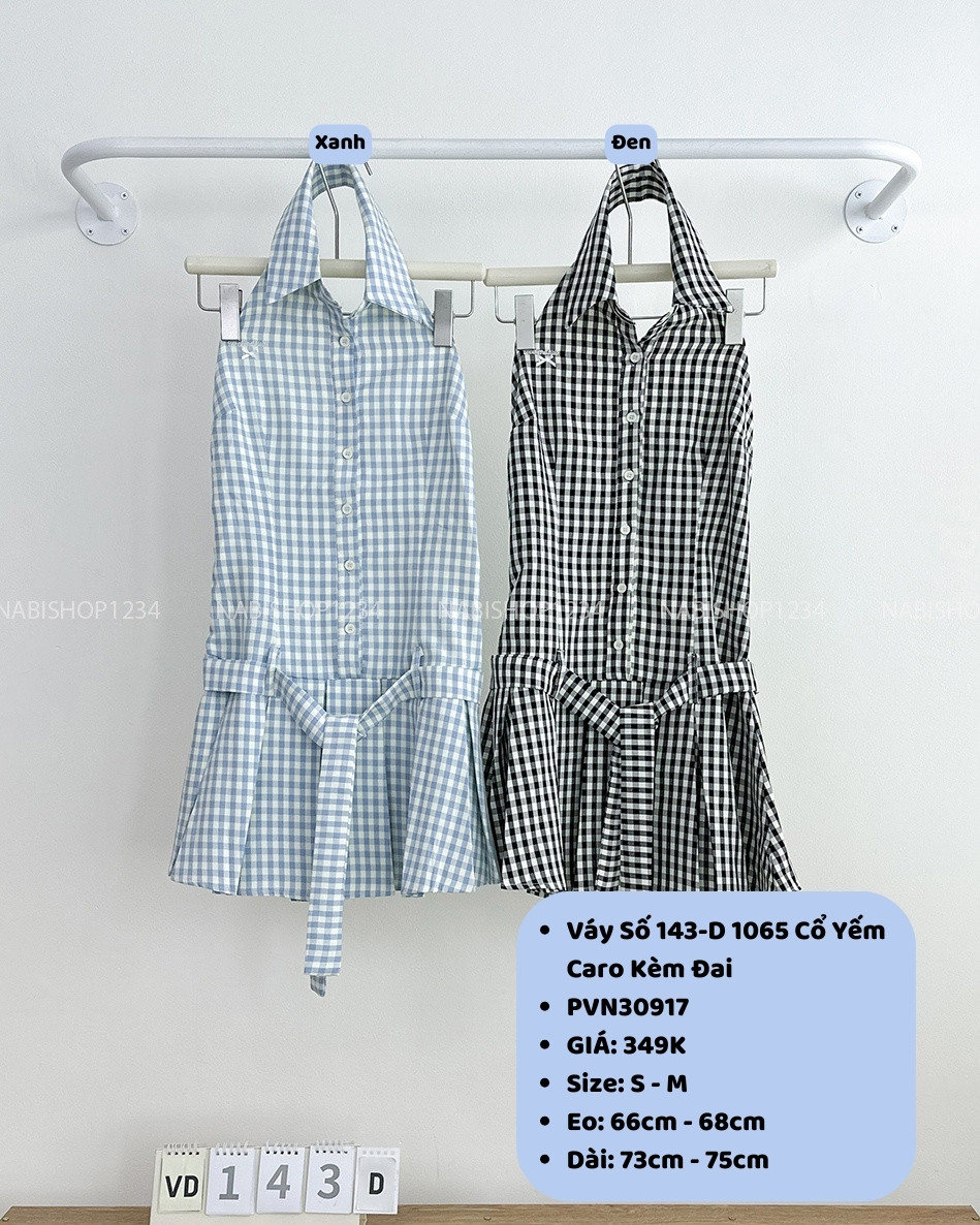Váy Số 143-D 1065 Cổ Yếm Caro Kèm Đai