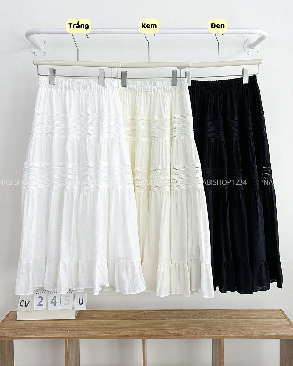 Chân Váy Số 245-U 938 Dài Ren Tầng Lai Bèo