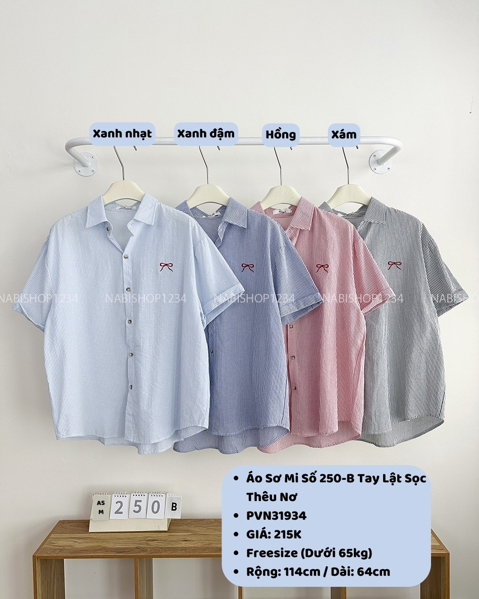 Áo Sơ Mi Số 250-B Tay Lật Sọc Thêu Nơ