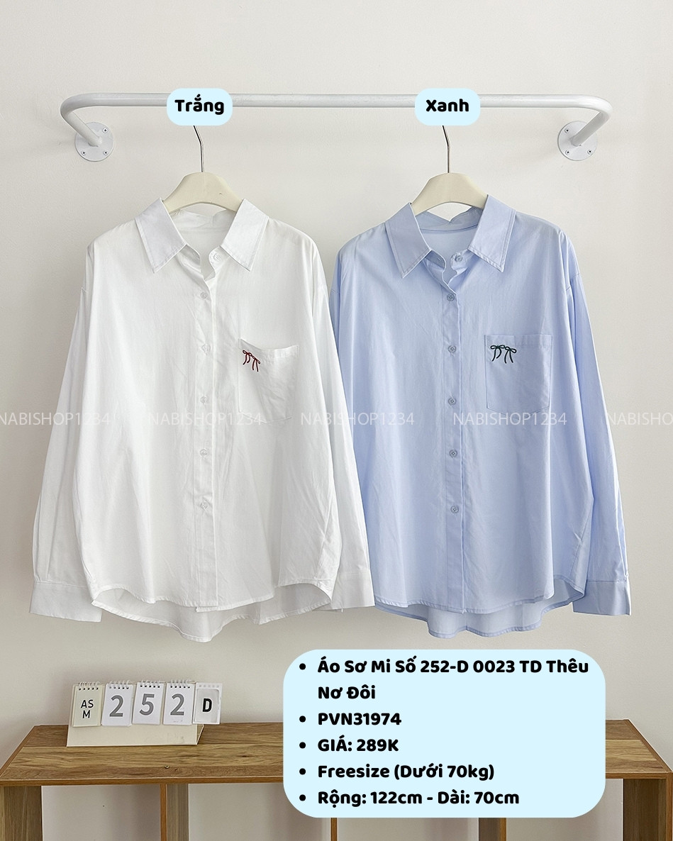 Áo Sơ Mi Số 252-D 0023 TD Thêu Nơ Đôi