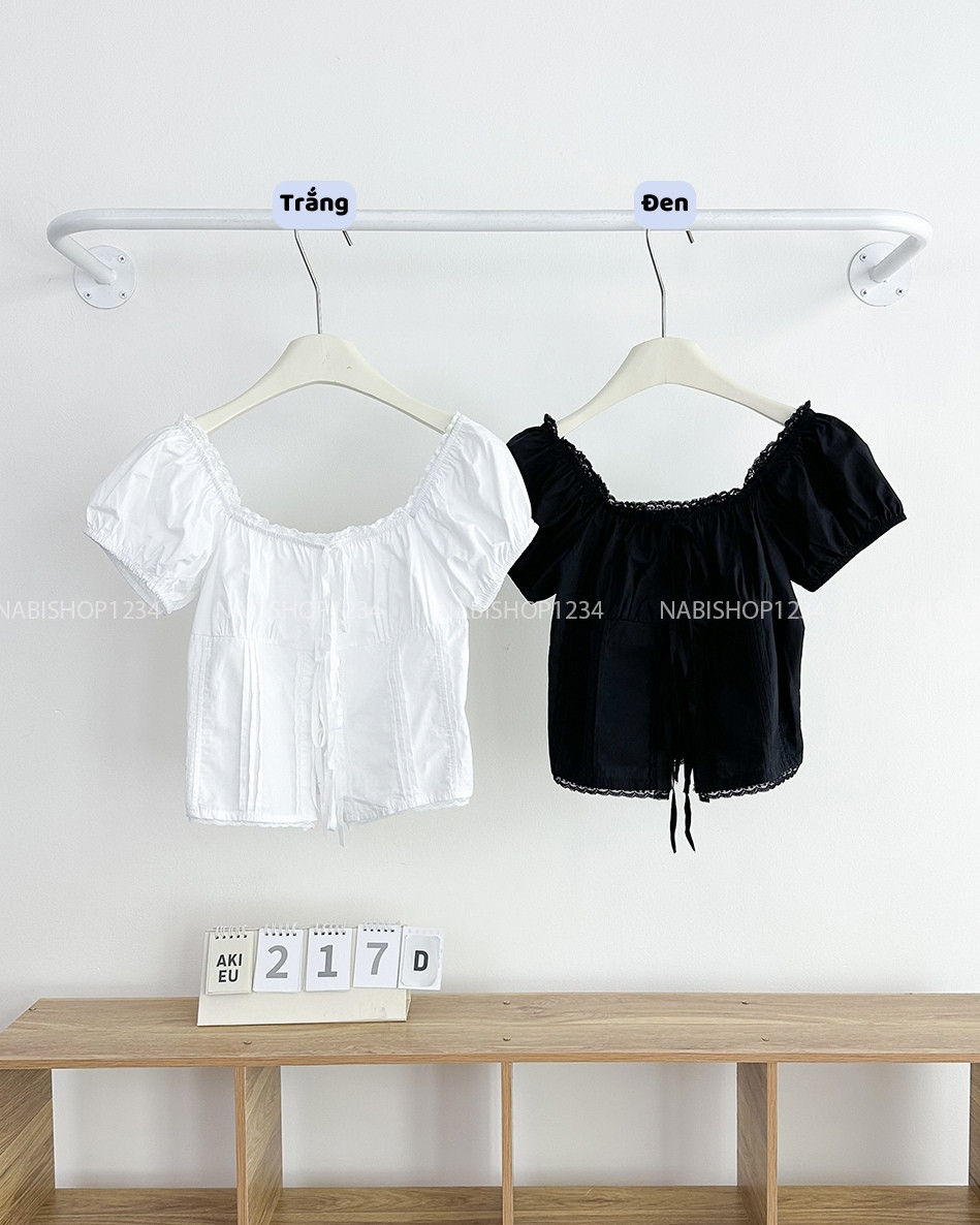 Áo Kiểu Số 217-D 3234 Cổ Vuông Ren Tay Phồng