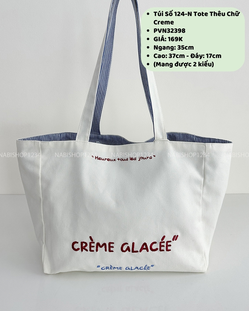 Túi Số 124-N Tote Thêu Chữ Creme