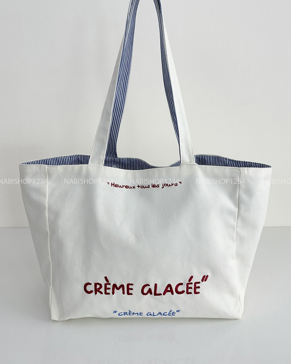 Túi Số 124-N Tote Thêu Chữ Creme
