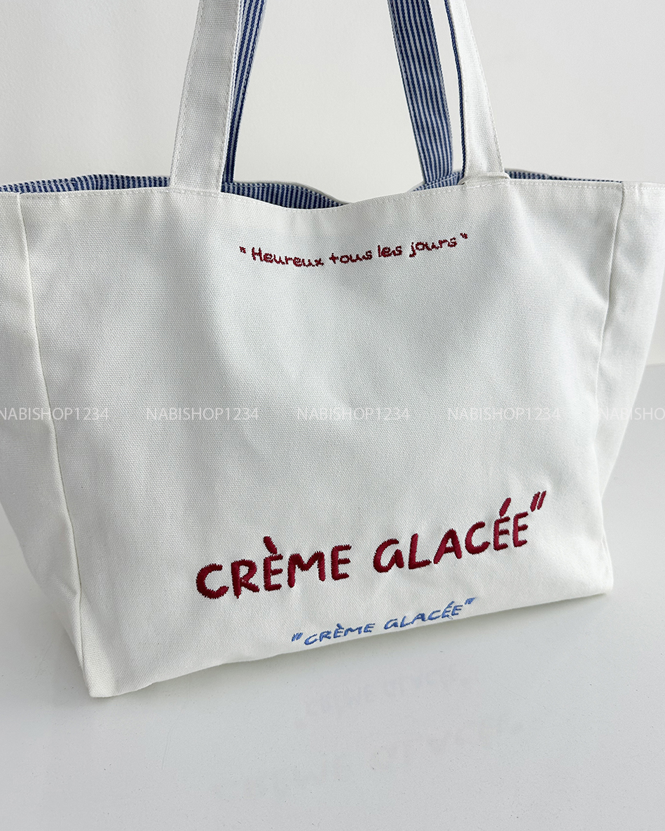 Túi Số 124-N Tote Thêu Chữ Creme