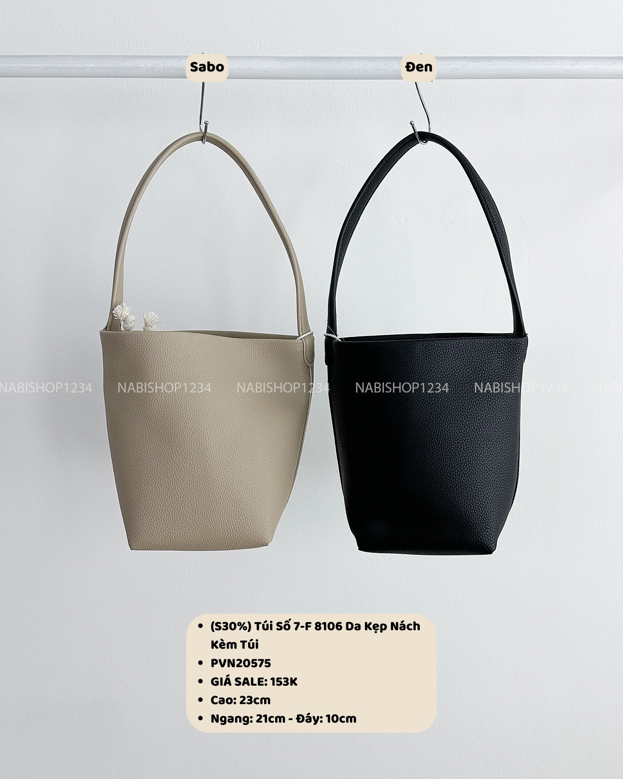 (S50%) Túi Số 7-F 8106 Da Kẹp Nách Kèm Túi 23/21/10