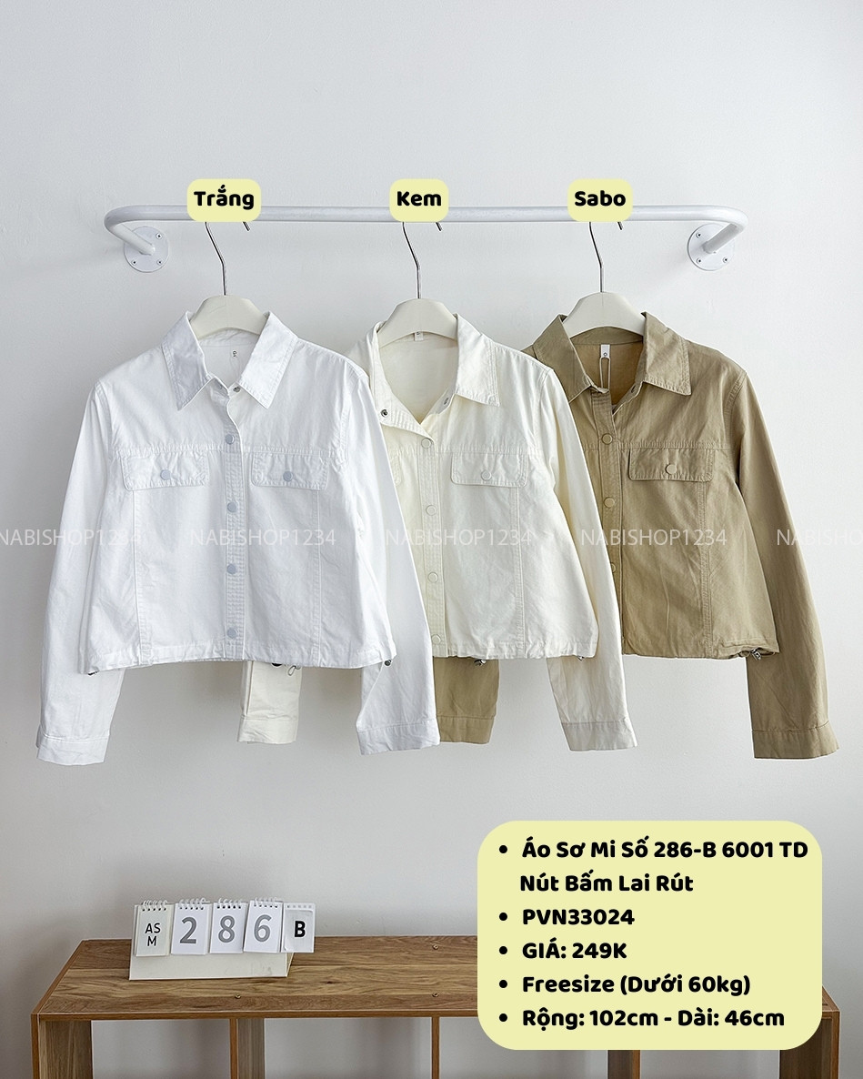 Áo Sơ Mi Số 286-B 6001 TD Nút Bấm Lai Rút