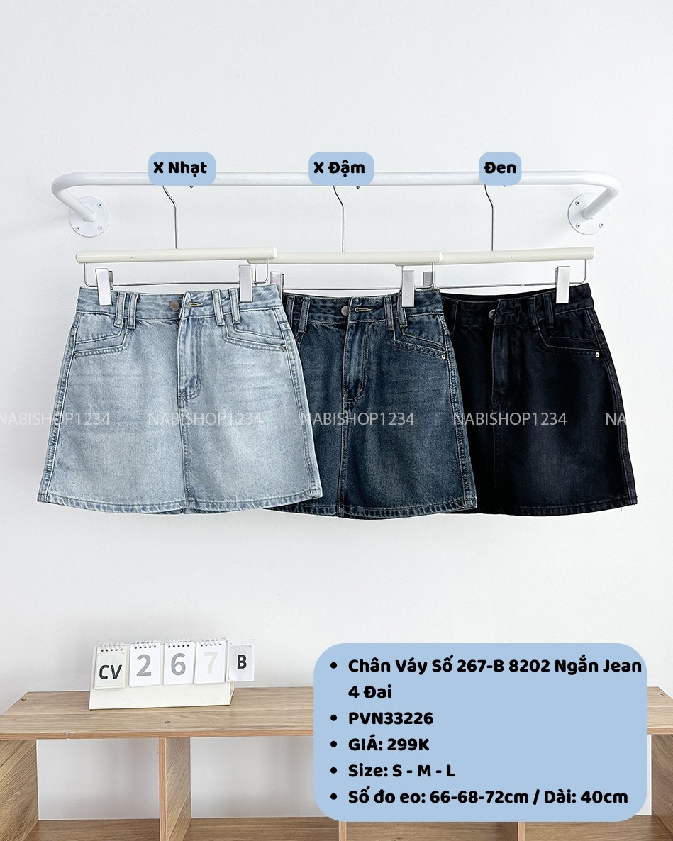 Chân Váy Số 267-B 8202 Ngắn Jean 4 Đai