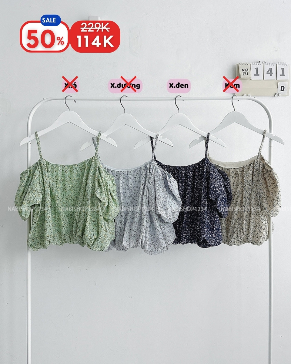 (S50%) Áo Kiểu Số 141-D 85250 Trễ Vai Hoa Nhí