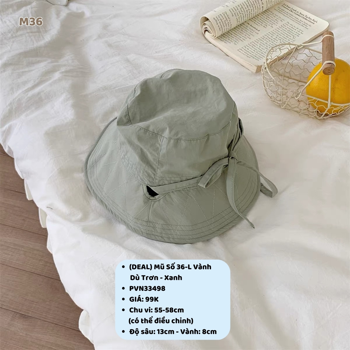(DEAL) Mũ Số 36-L Vành Dù Trơn