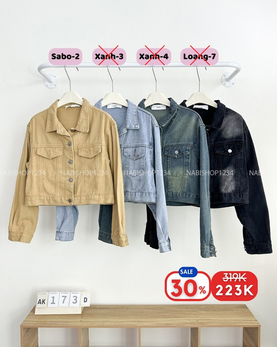 (S30%) Áo Khoác Số 173-D 80113 Jean Lửng Túi Giả