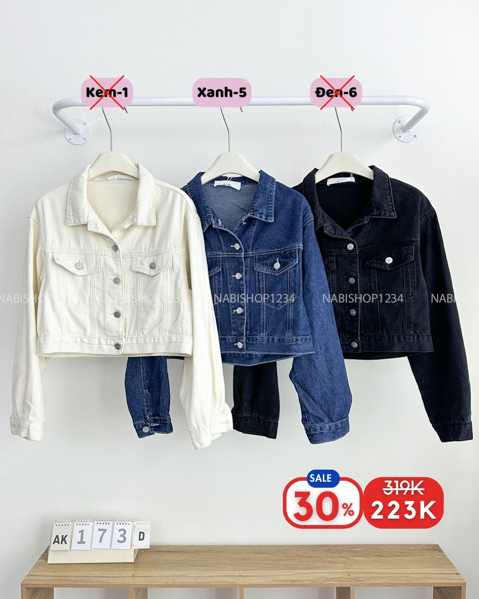 (S30%) Áo Khoác Số 173-D 80113 Jean Lửng Túi Giả