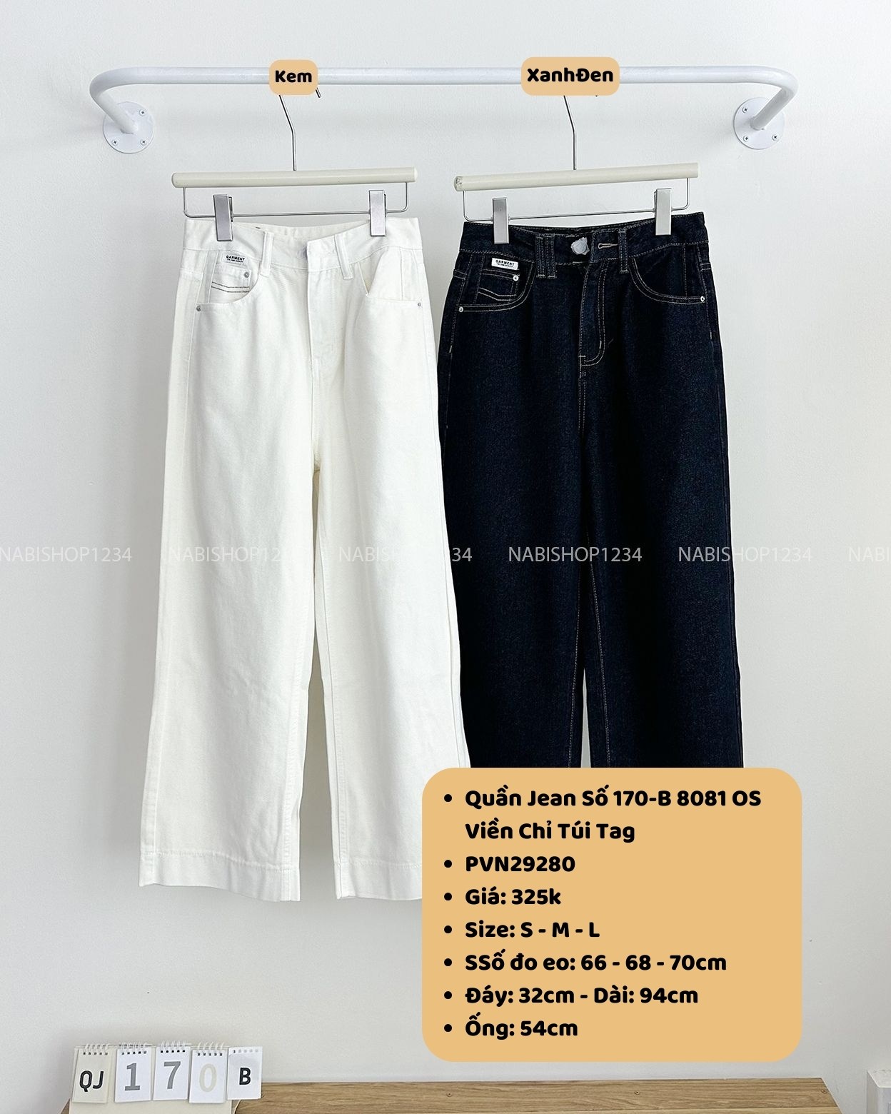 Quần Jean Số 170-B 8081 OS Viền Chỉ Túi Tag