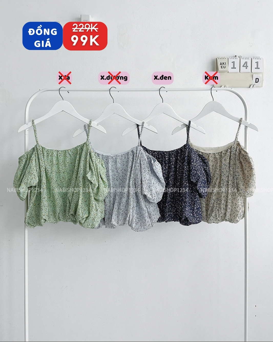 (SC99K) Áo Kiểu Số 141-D 85250 Trễ Vai Hoa Nhí