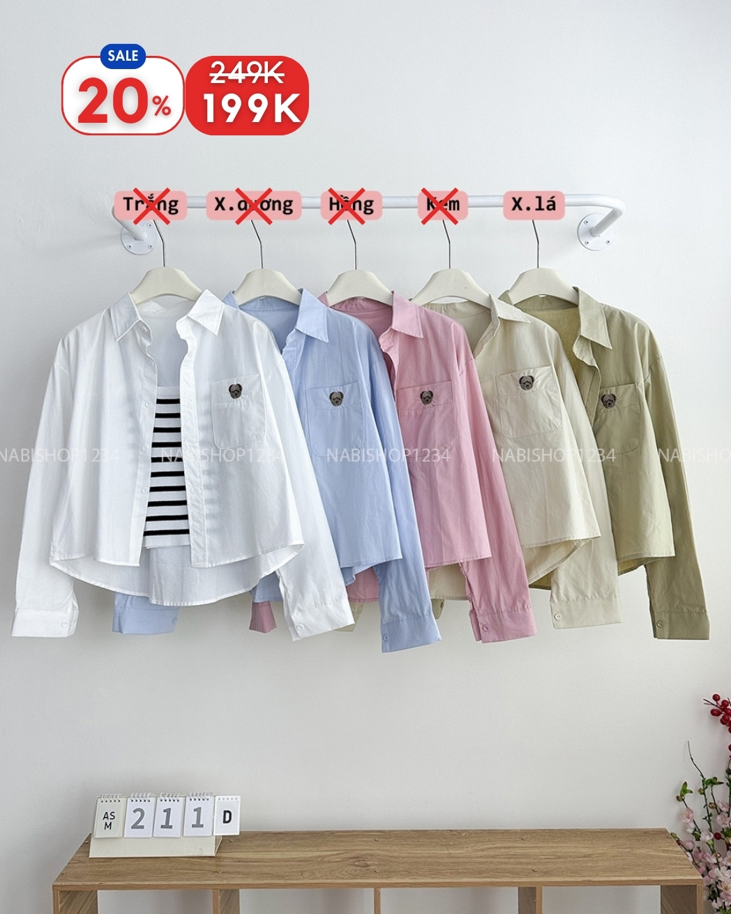 (S20%) Áo Sơ Mi Số 211-D Set Lửng Gấu+2s Sọc