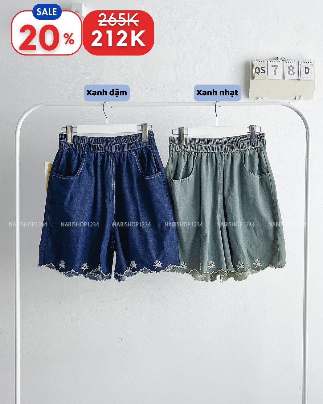 (S20%) Quần Short Số 78-D 1027 Ngố Lai Thêu Hoa