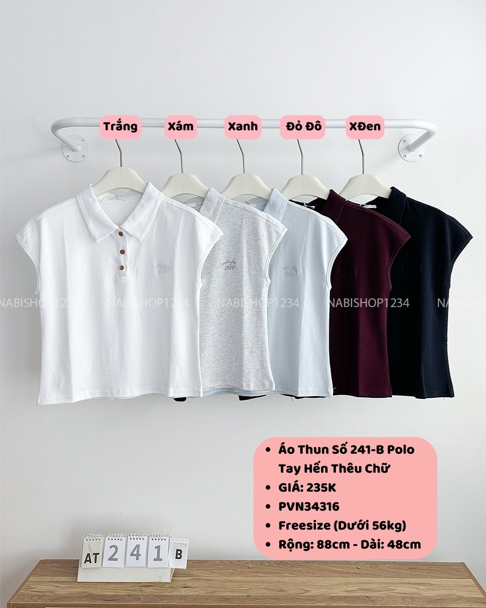 Áo Thun Số 241-B Polo Tay Hến Thêu Chữ