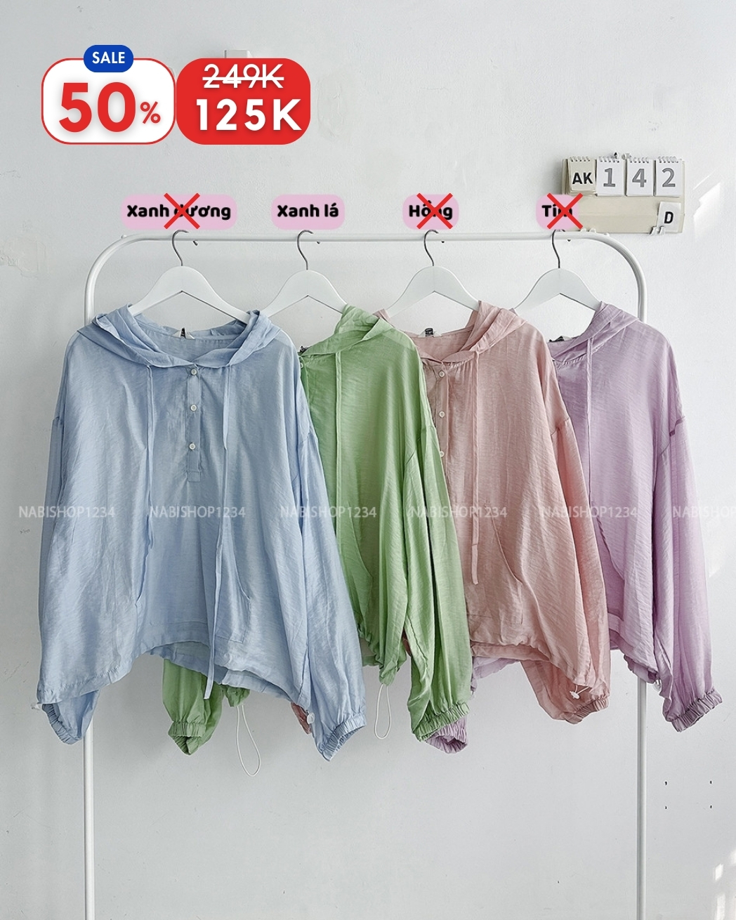 (S50%) Áo Khoác Số 142-D 8365 Tơ Mũ