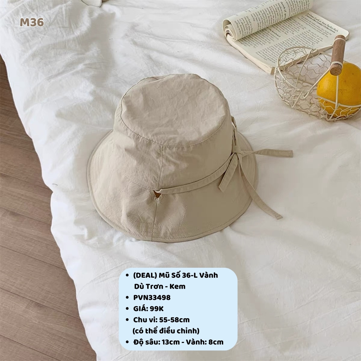 (DEAL) Mũ Số 36-L Vành Dù Trơn