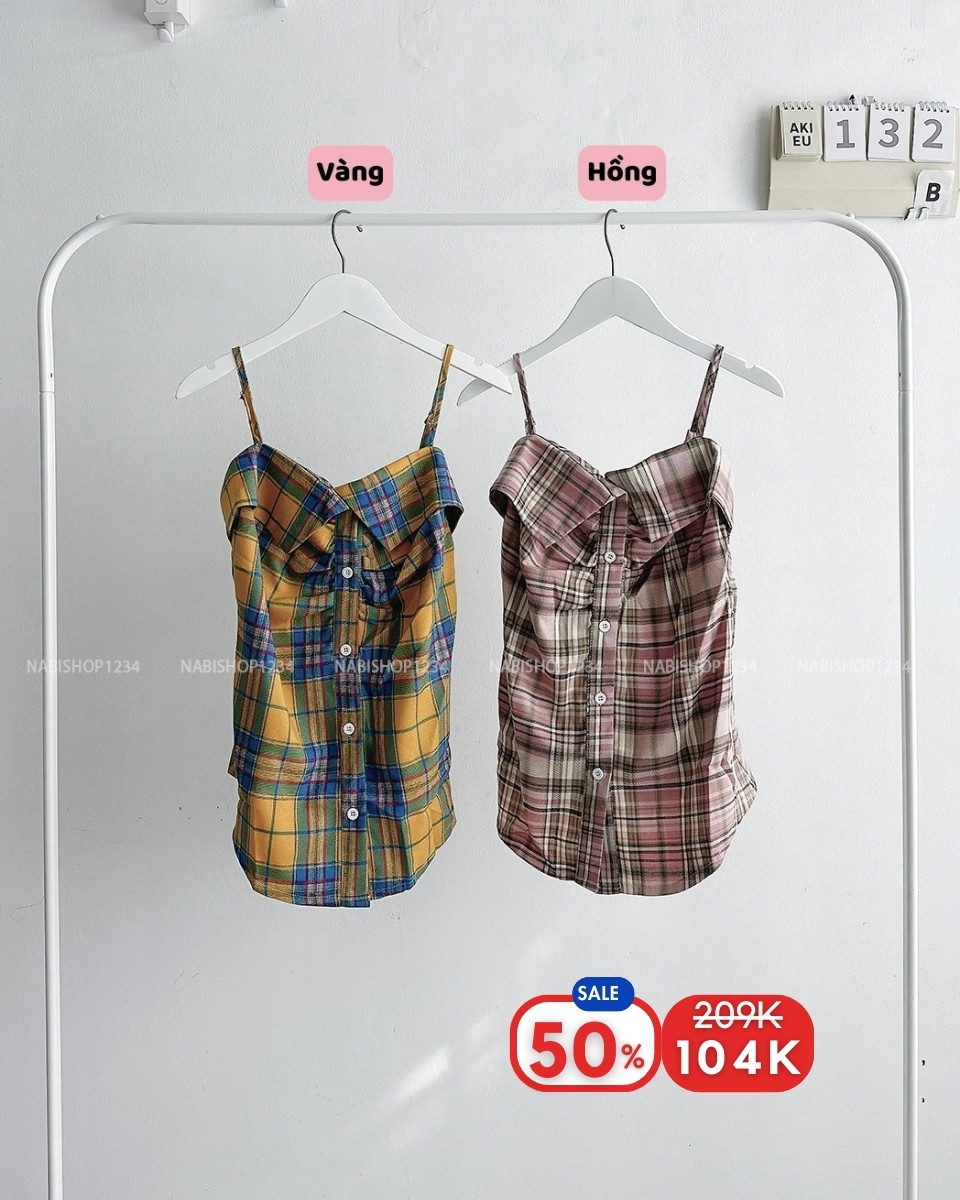 (S50%) Áo Kiểu Số 132-B 767 2 Dây Kẻ
