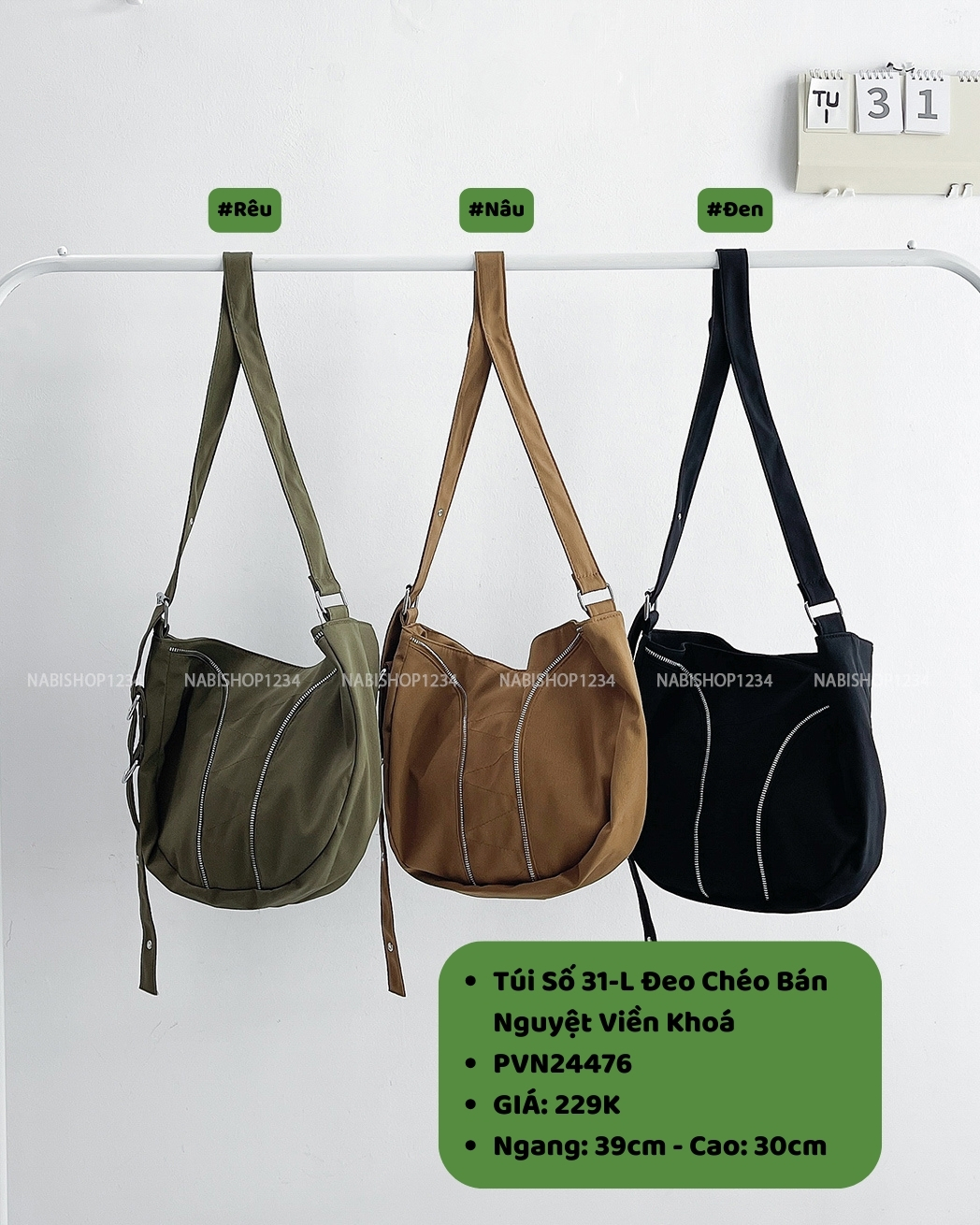 (S20%) Túi Số 31-L Đeo Chéo Bán Nguyệt Viền Khoá