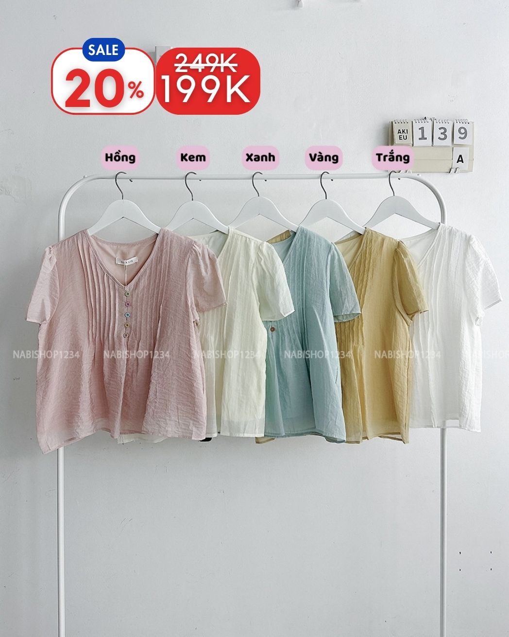 Áo Kiểu Số 139-A 24100 Xếp Li Nút Màu
