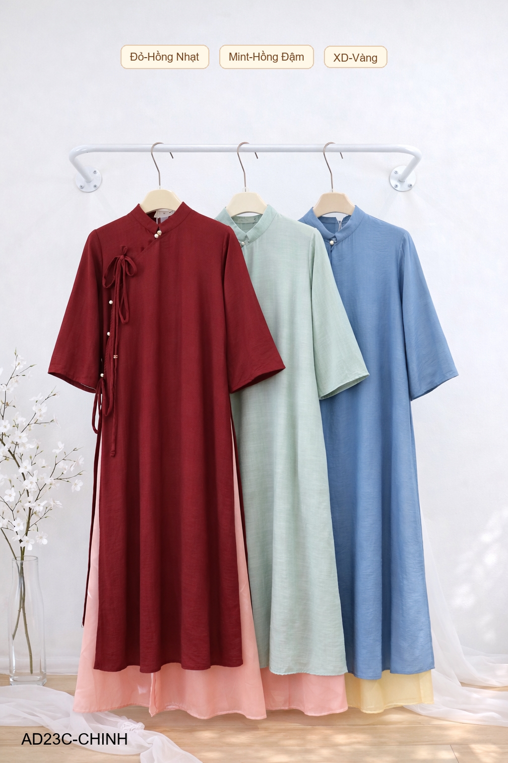 Áo Dài Số 23-C Vạt Chéo Buộc Dây