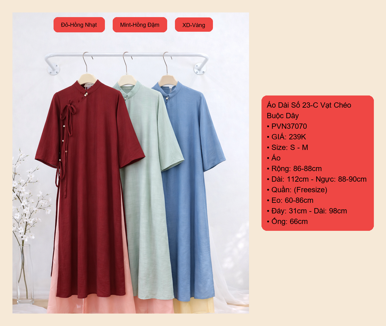 Áo Dài Số 23-C Vạt Chéo Buộc Dây