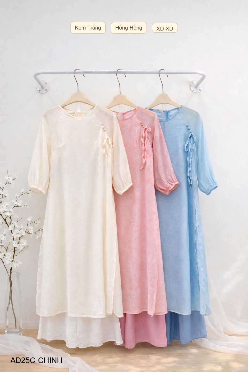 Áo Dài Số 25-C Tơ 3 Nút Thắt Nơ