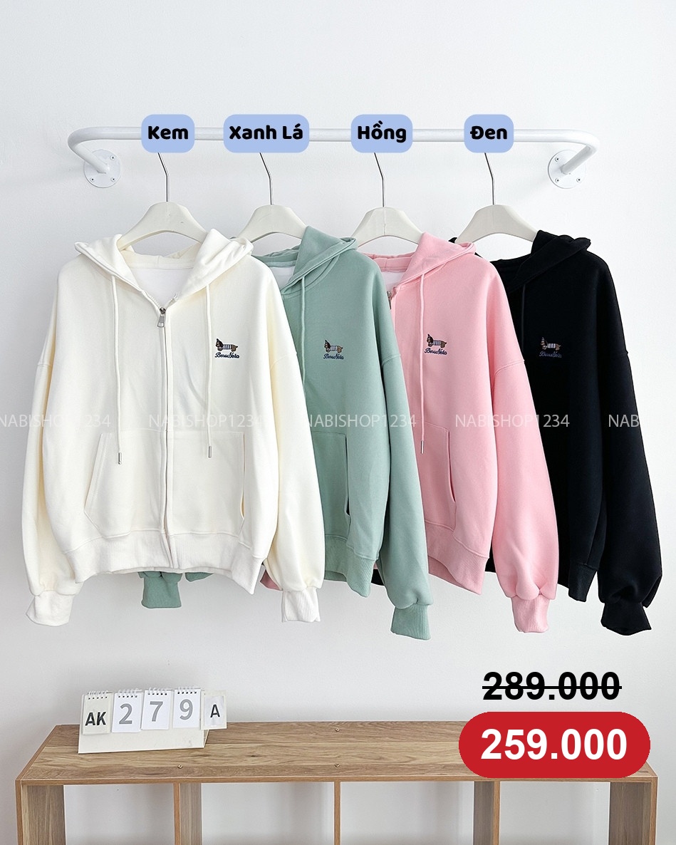 (G30K) Áo Khoác Số 279-A 090 Hoodie Zip Thêu Cún