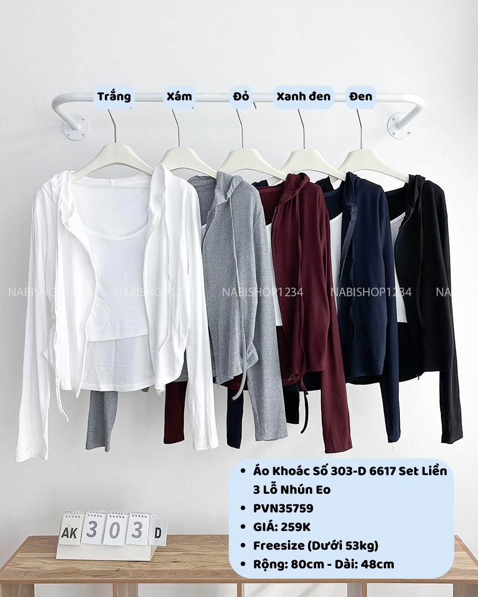 Áo Khoác Số 303-D 6617 Set Liền 3 Lỗ Nhún Eo