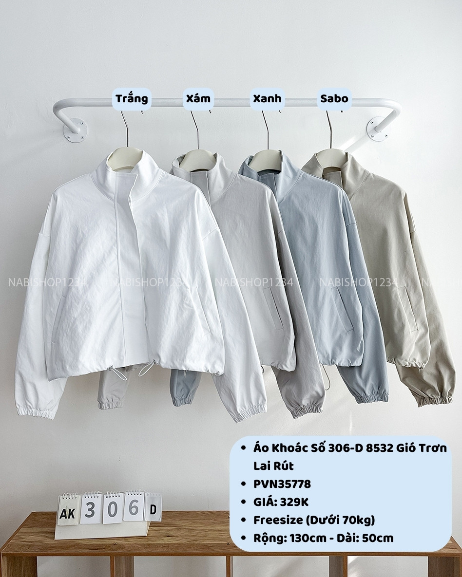 Áo Khoác Số 306-D 8532 Gió Trơn Lai Rút