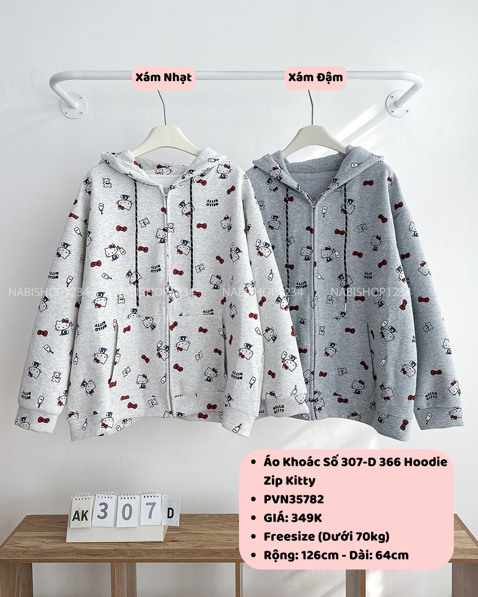 Áo Khoác Số 307-D 366 Hoodie Zip Kitty
