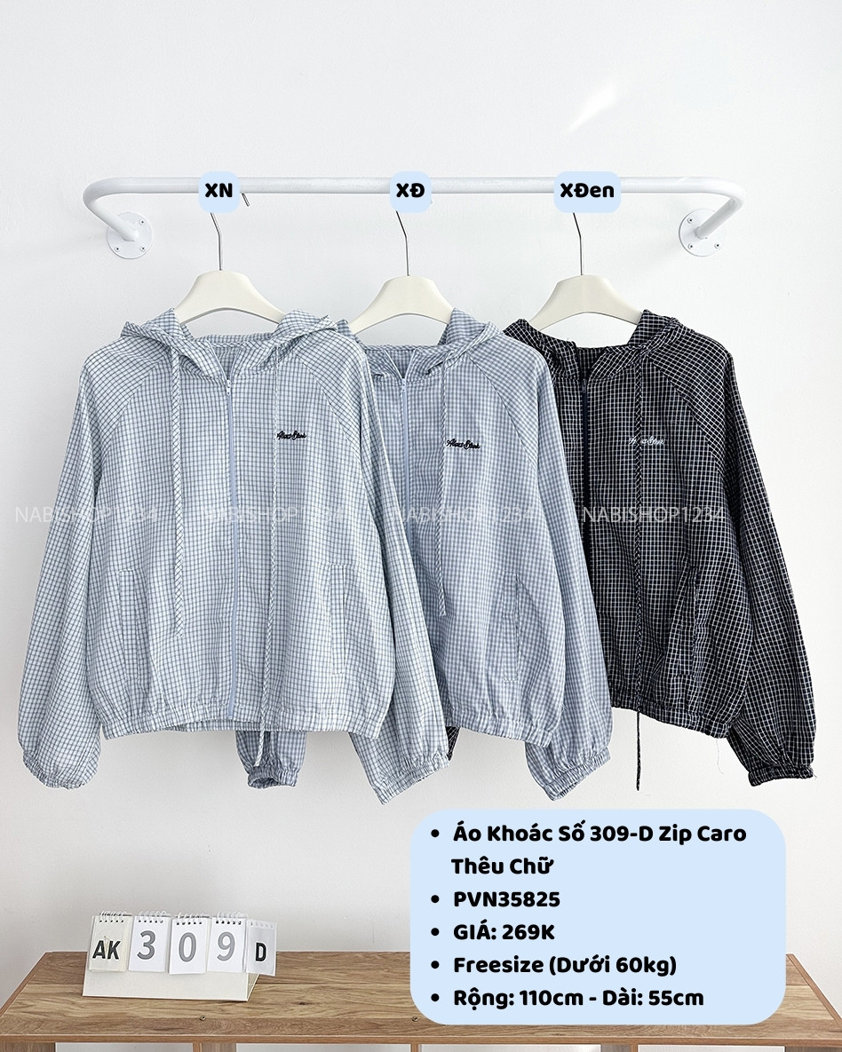 Áo Khoác Số 309-D 1106 Zip Caro Thêu Chữ