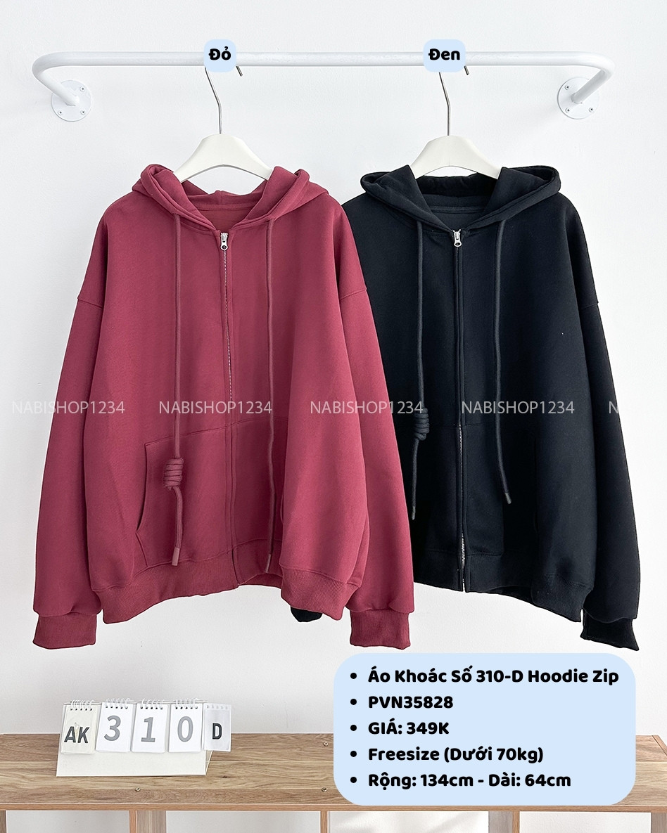 Áo Khoác Số 310-D 353 Hoodie Zip Trơn Tay Phồng
