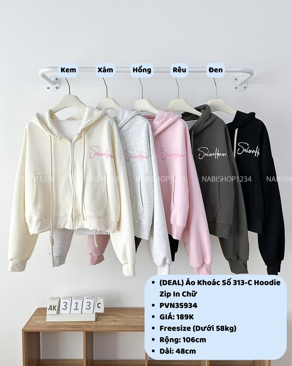 (DEAL) Áo Khoác Số 313-C Hoodie Zip In Chữ
