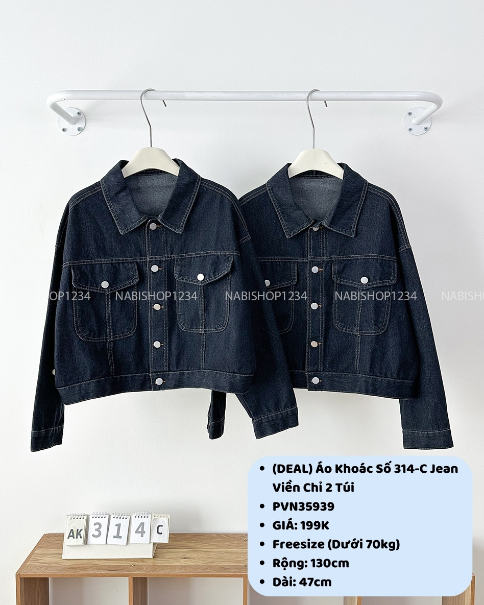 (DEAL) Áo Khoác Số 314-C Jean Viền Chỉ 2 Túi