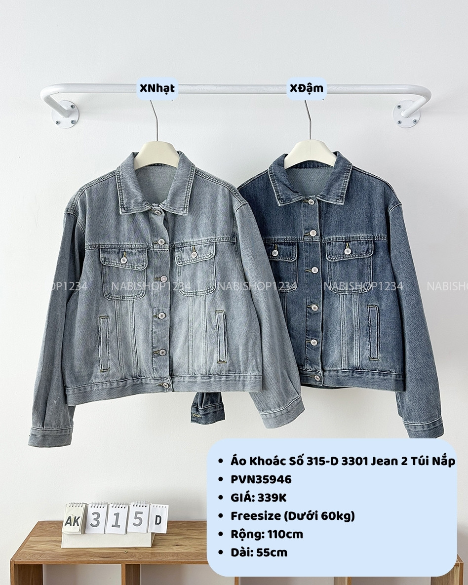 Áo Khoác Số 315-D 3301 Jean 2 Túi Nắp