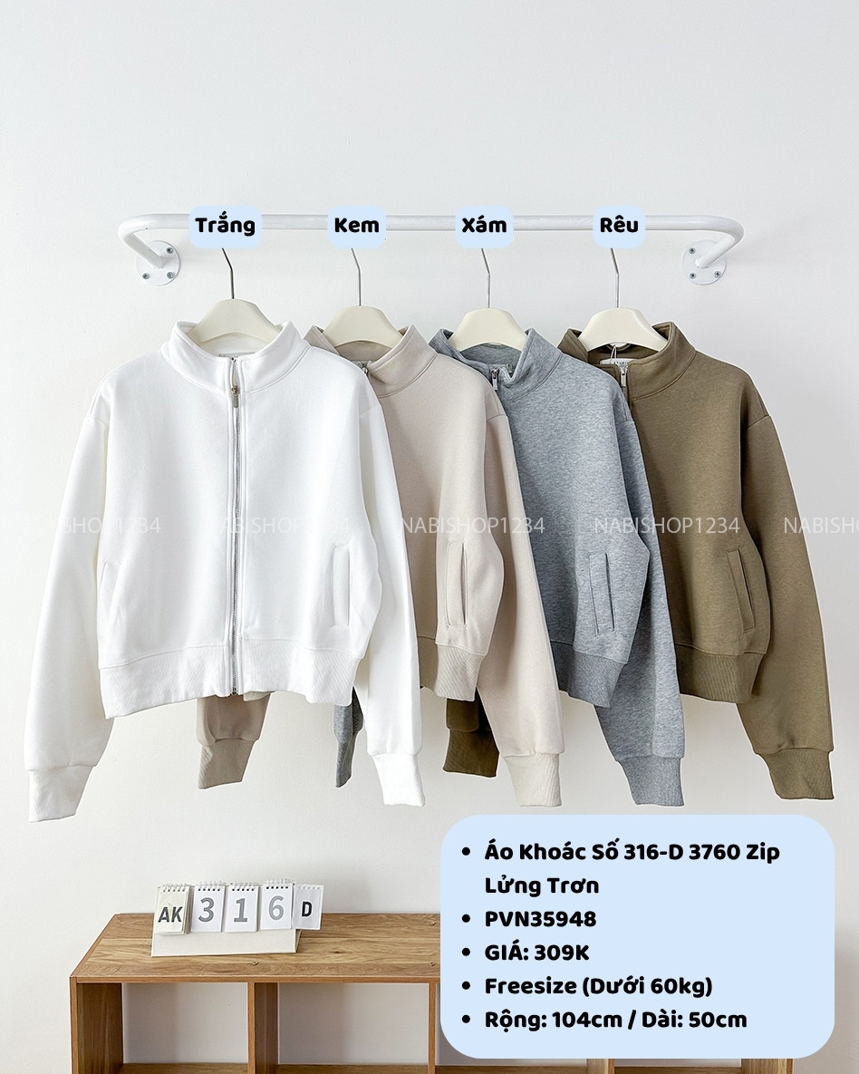 Áo Khoác Số 316-D 3760 Zip Lửng Trơn