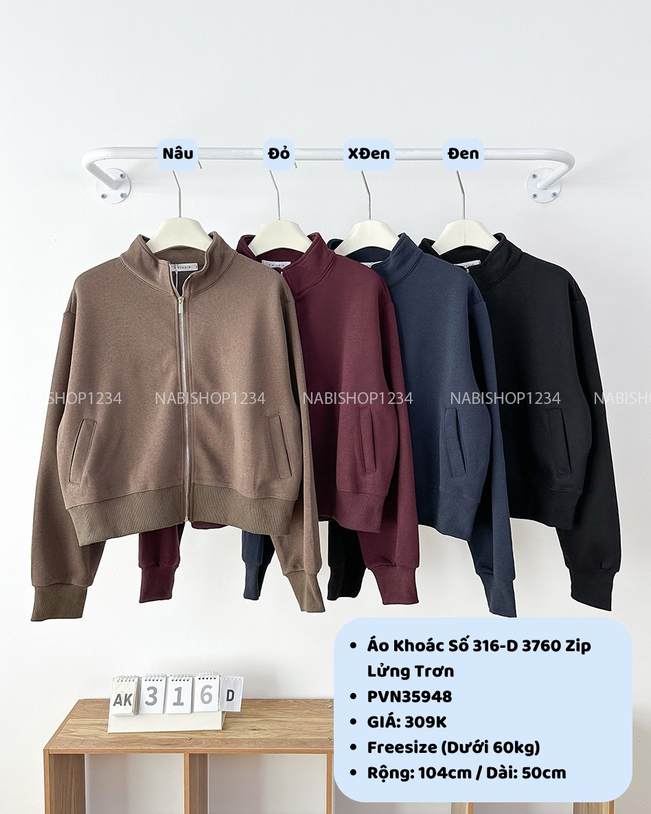 Áo Khoác Số 316-D 3760 Zip Lửng Trơn