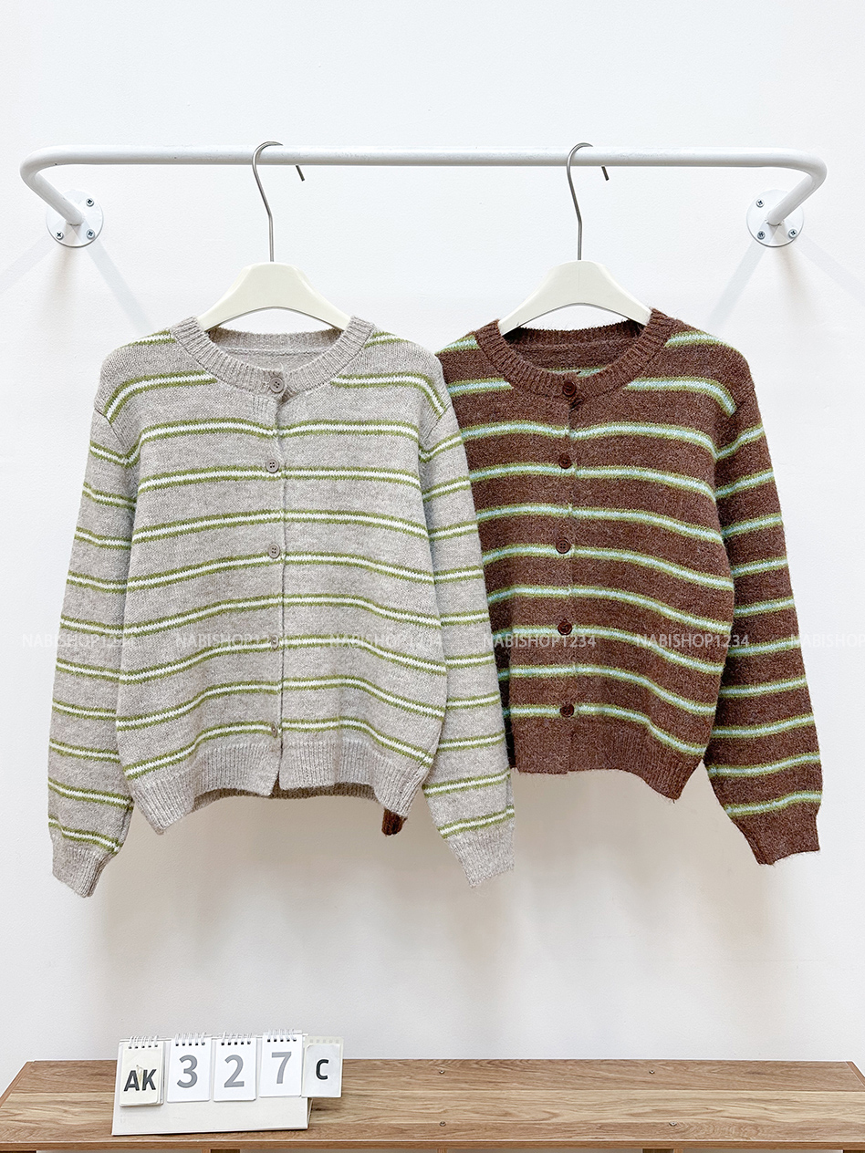Áo Khoác Số 327-C Cardigan Len Kẻ Ngang