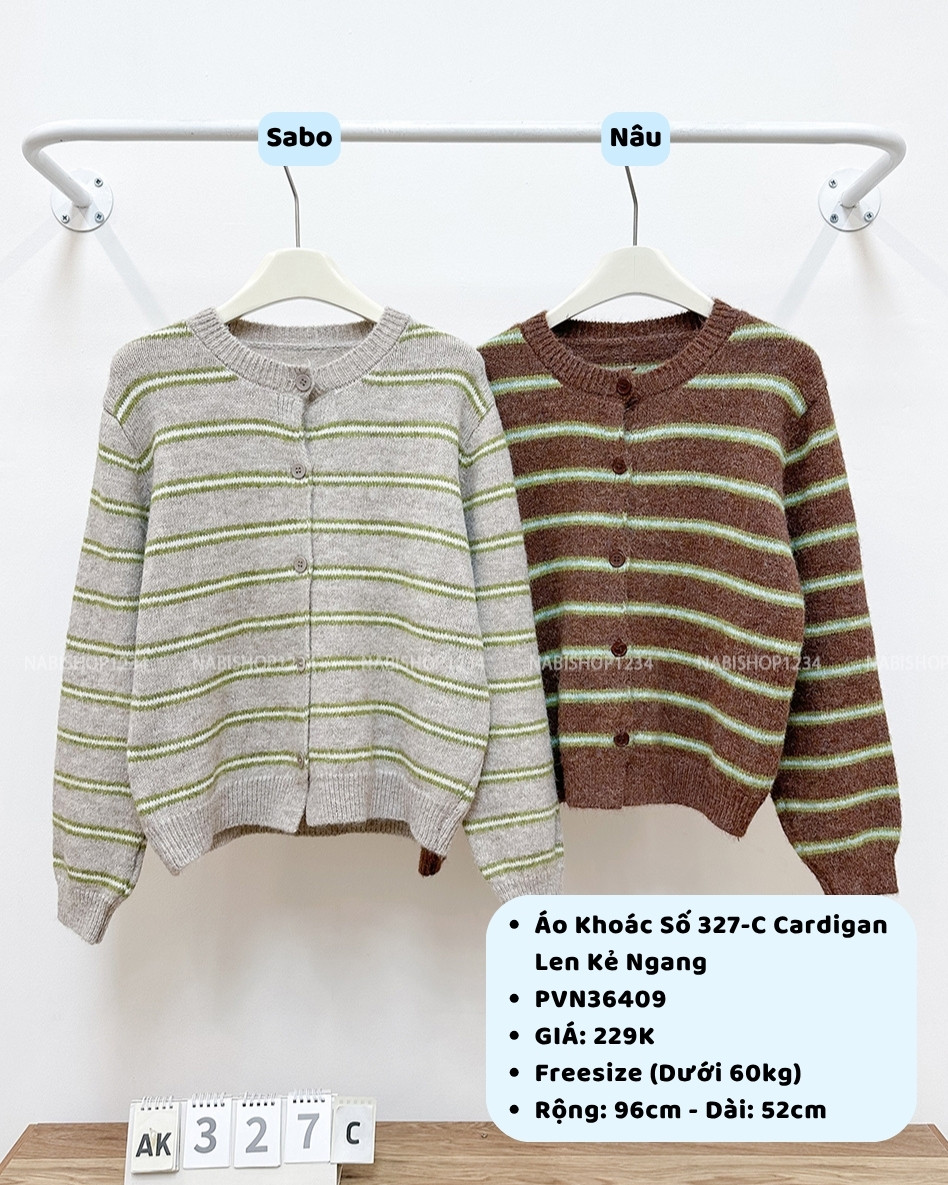 Áo Khoác Số 327-C Cardigan Len Kẻ Ngang