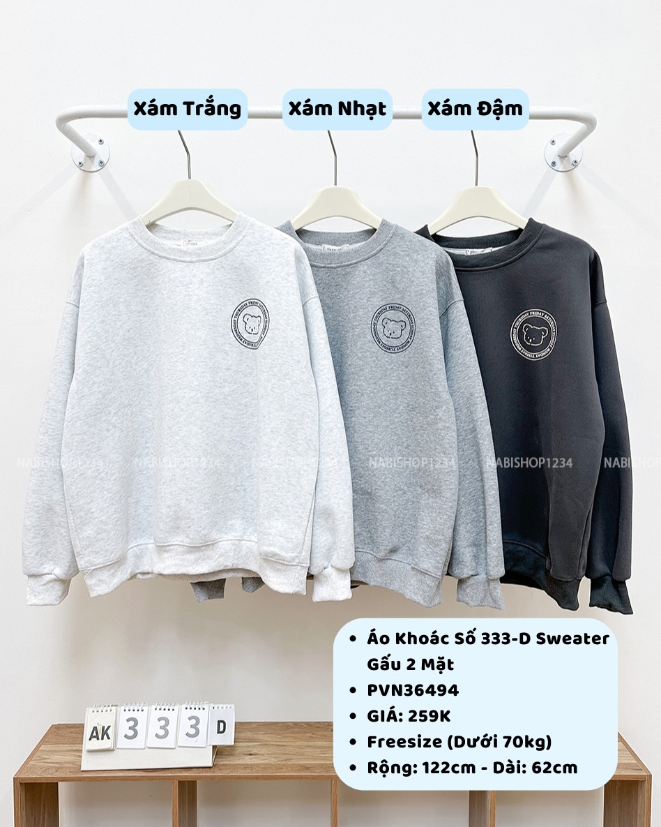 Áo Khoác Số 333-D Sweater Gấu 2 Mặt