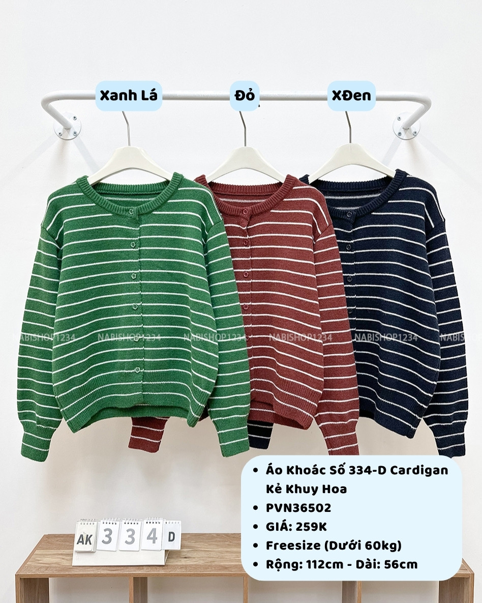 Áo Khoác Số 334-D Cardigan Kẻ Khuy Hoa
