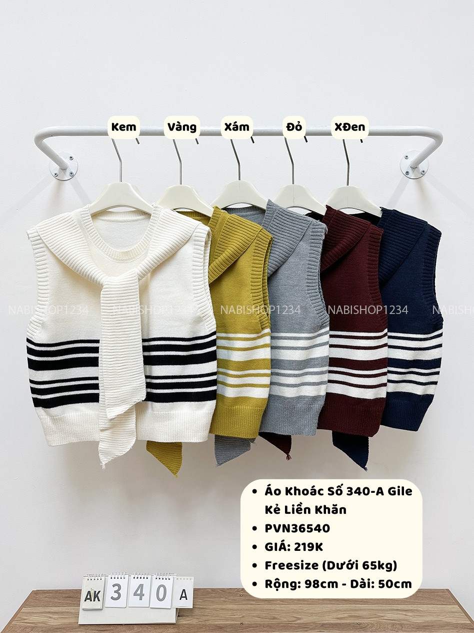 Áo Khoác Số 340-A Gile Kẻ Liền Khăn