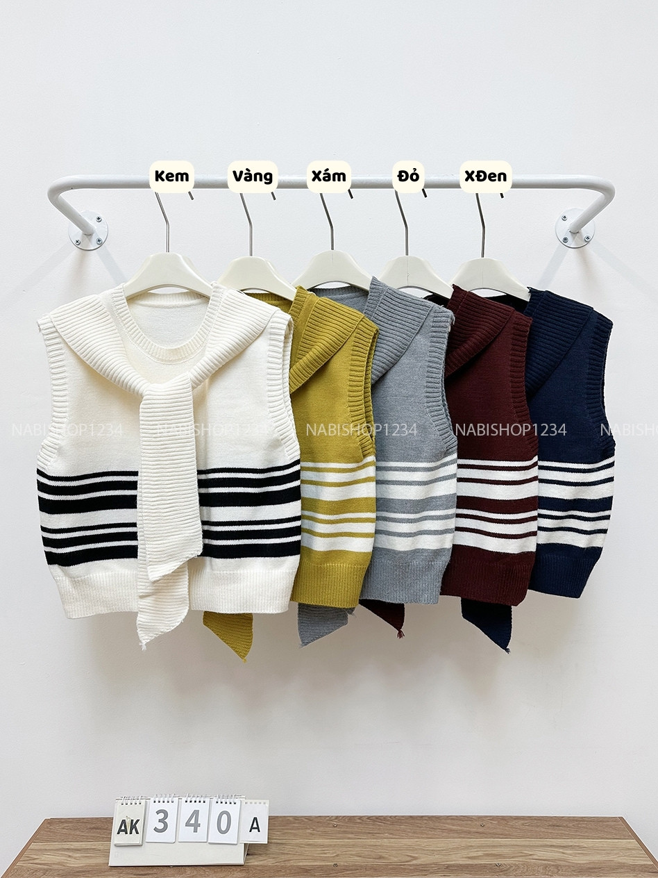 Áo Khoác Số 340-A Gile Kẻ Liền Khăn