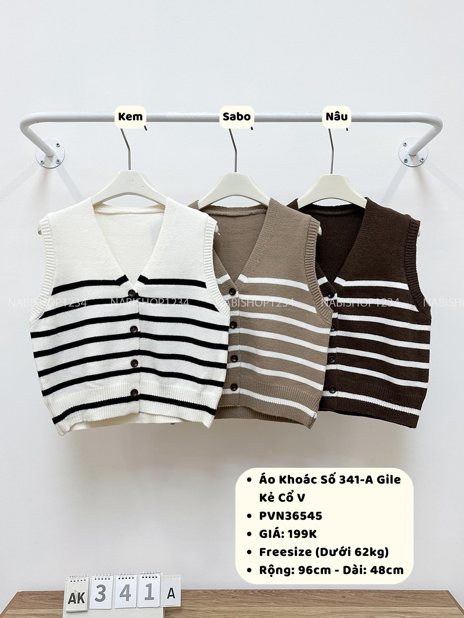 Áo Khoác Số 341-A Gile Kẻ Cổ V
