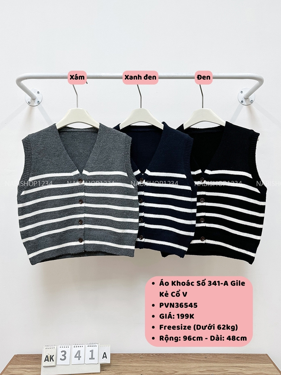 Áo Khoác Số 341-A Gile Kẻ Cổ V